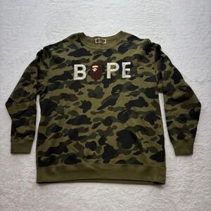 A Bathing Ape BAPE 1st Camo Green Crewneck M Sweatshirt 001SWD802504X